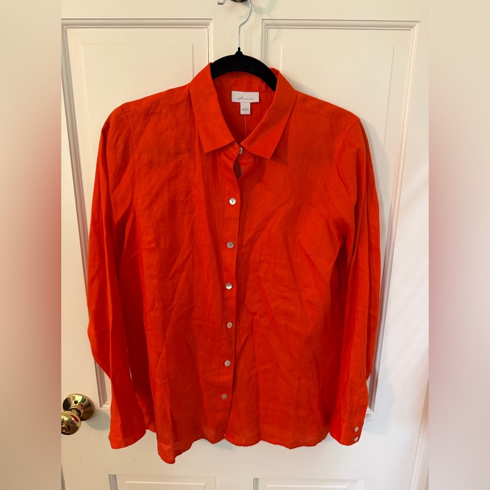 J. Jill Orange Linen Button-Down Shirt